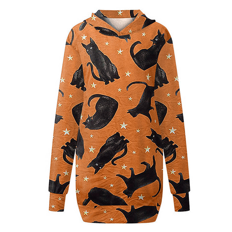 Halloween Theme Printed Casual Loose Mid-length Dress