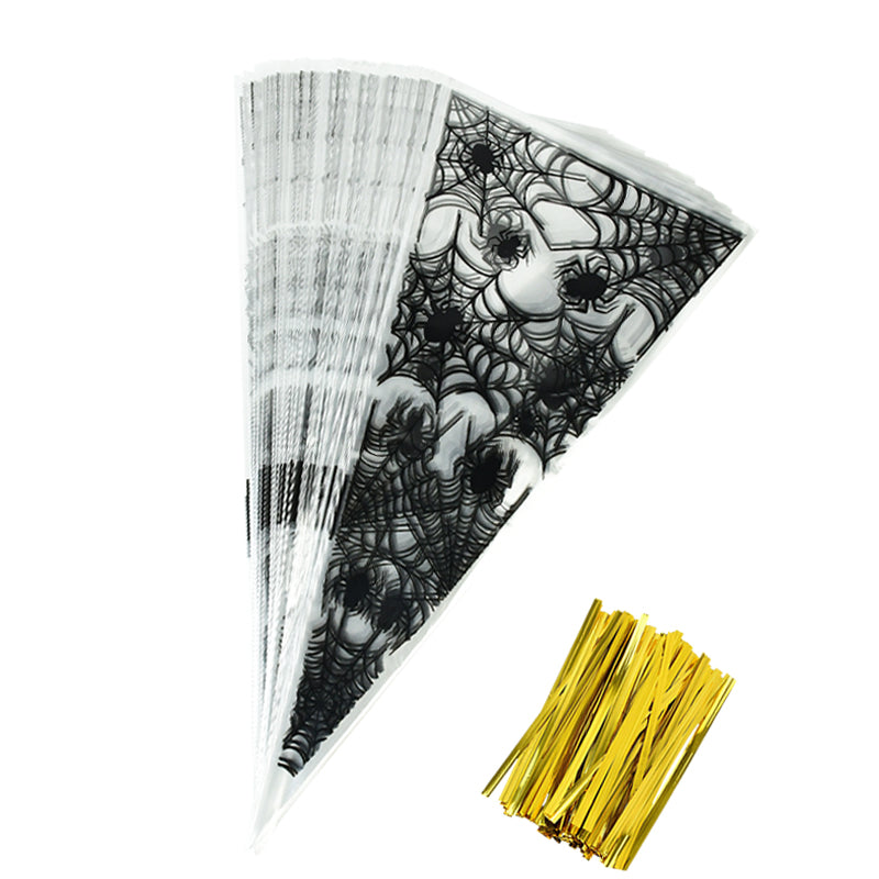 100Pcs Halloween Cone Bag Pumpkin Bat Spider Triangle Shape