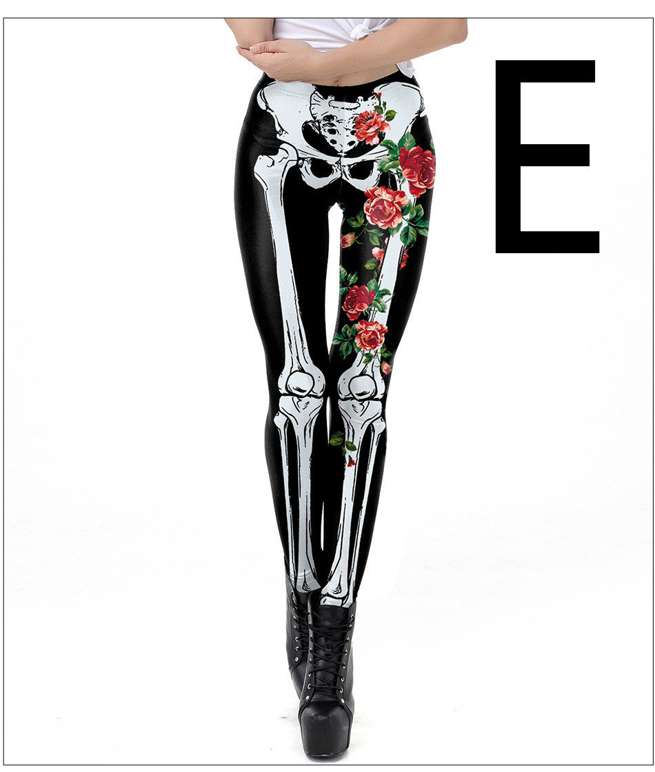 Halloween Night Skull Frame Digital Print Sexy Leggings