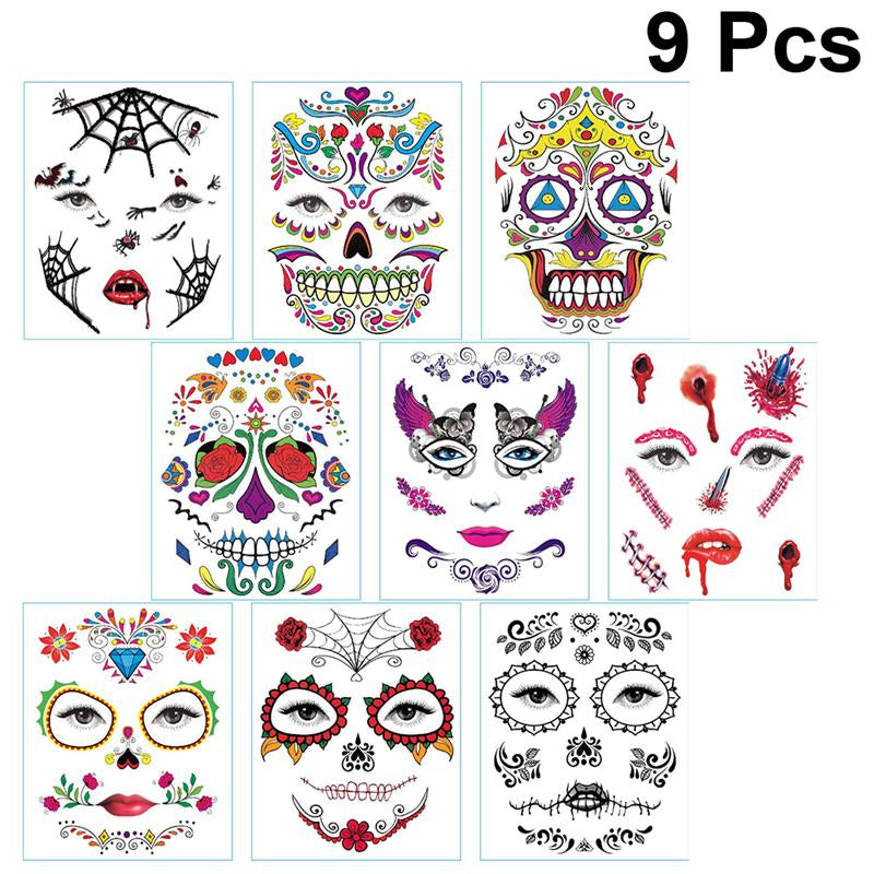 European And American Halloween Face Tattoo Stickers Day Of The Dead