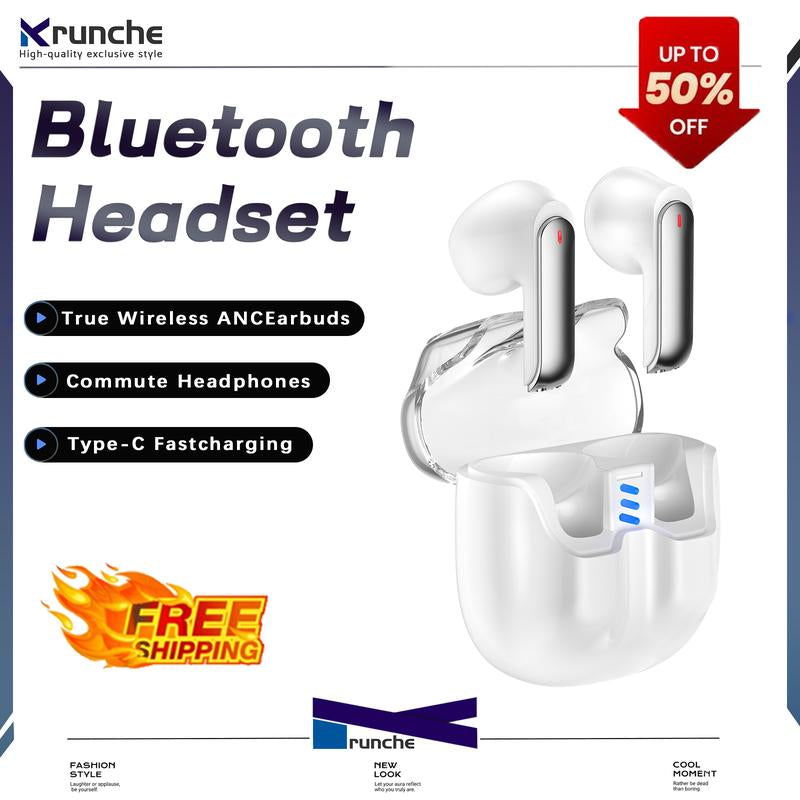 KRUNCHE Bluetooth Headphones Wireless Earbuds with Wireless Charging Wireless Headphones for Smart Phone Laptop Computer Sports