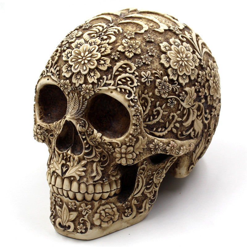 Flower Skull Skull Resin Ornaments Halloween Spoof Props Foreign Trade Europe And America Horror Retro Face Ornaments