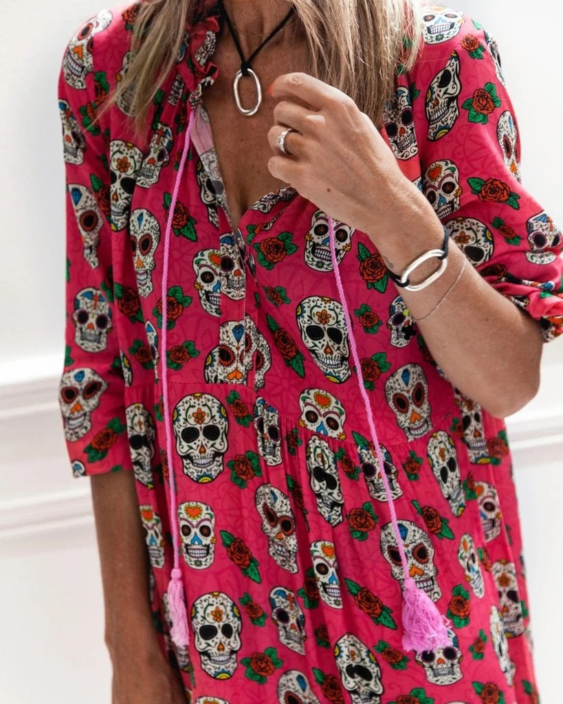Aliexpress Amazon Halloween Skull Print Long Sleeve Big Poses Dress
