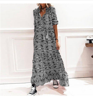 Aliexpress Amazon Halloween Skull Print Long Sleeve Big Poses Dress
