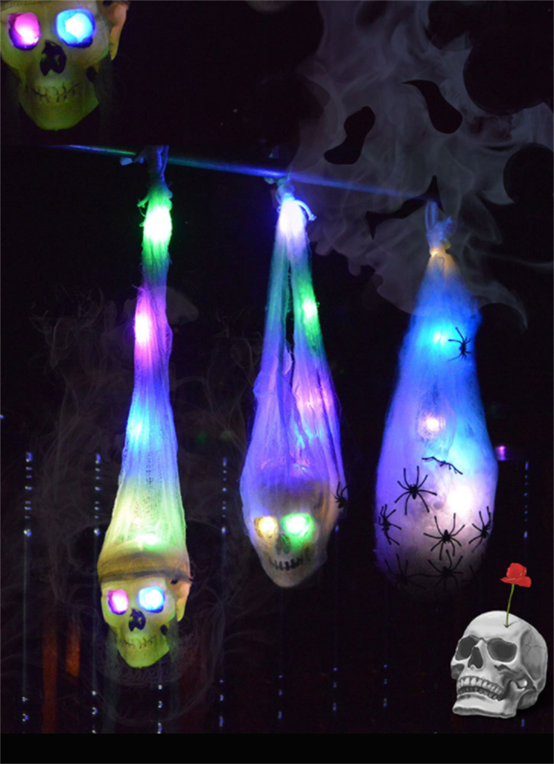 Halloween LDE Glowing Ghost Head Spider Gauze Decoration