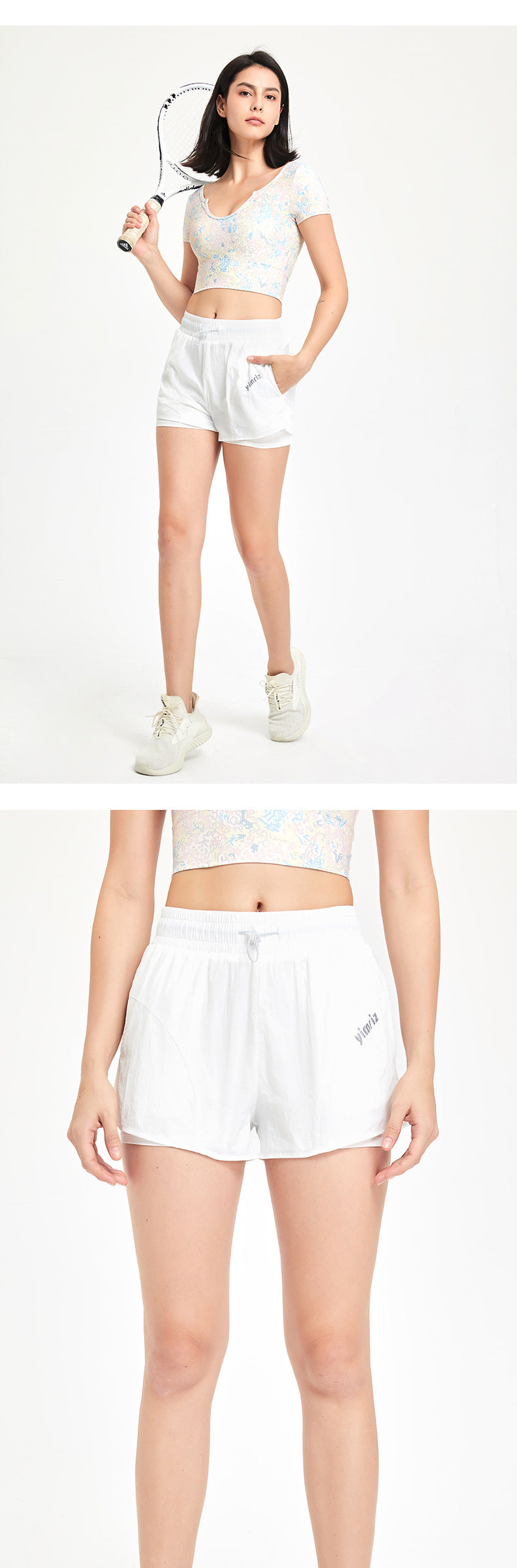 Fake Two-piece Sports Shorts High Waist Drawstring Anti-exposure