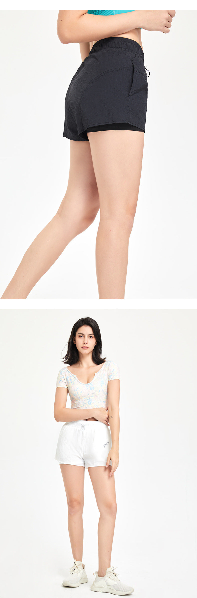Fake Two-piece Sports Shorts High Waist Drawstring Anti-exposure