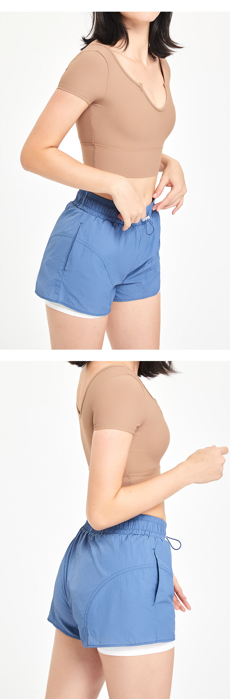 Fake Two-piece Sports Shorts High Waist Drawstring Anti-exposure