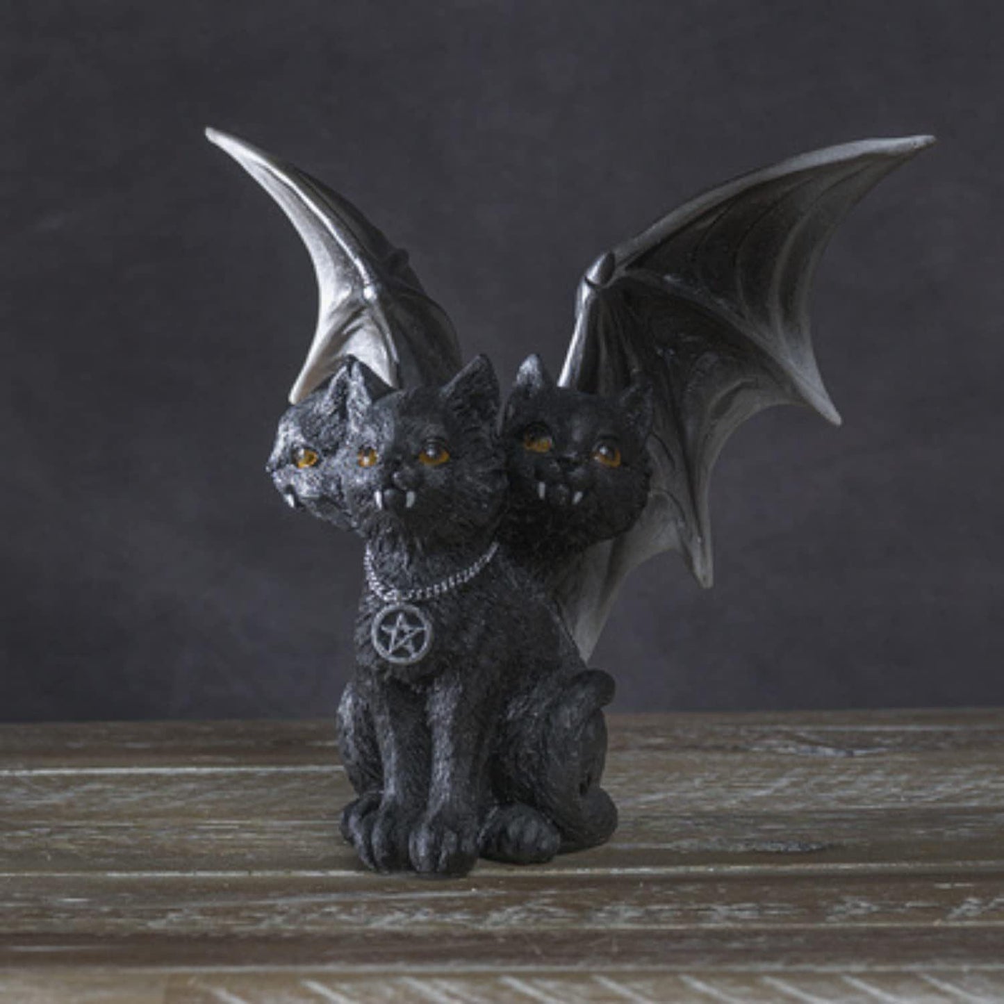 Amazon Halloween Cross-border New Arrival Dark Evil Bat Wings Three-head Cat Resin Crafts Decoration Ornaments