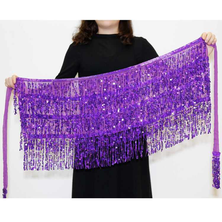 Halloween Belly Dance Costume Sequined Tassel Hip Skirt Waist Scarf