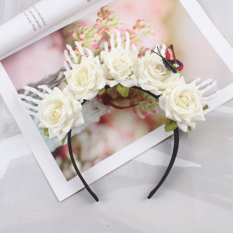 Halloween Simulation Rose Skull Hand Headband