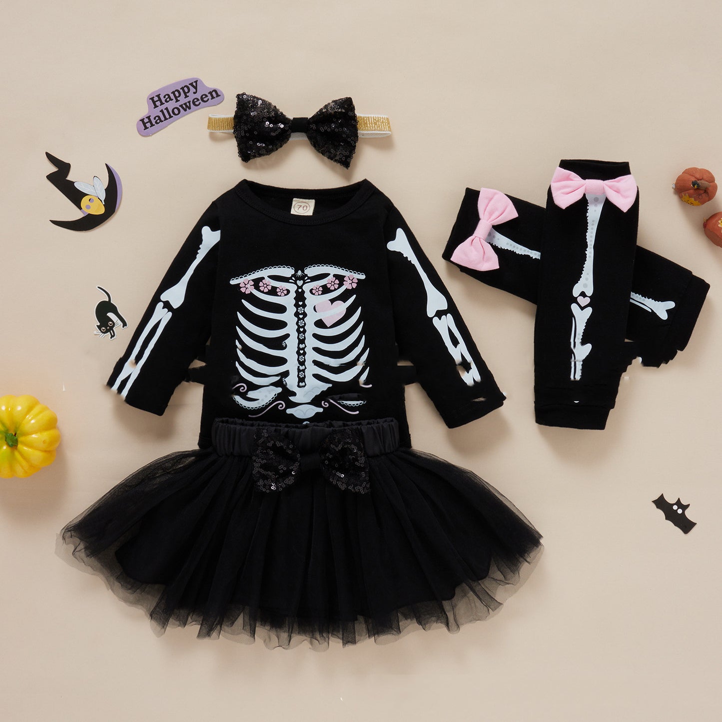 Summer Popular Halloween Girls' Funny Printed One-piece Romper Mesh Skirt Suit