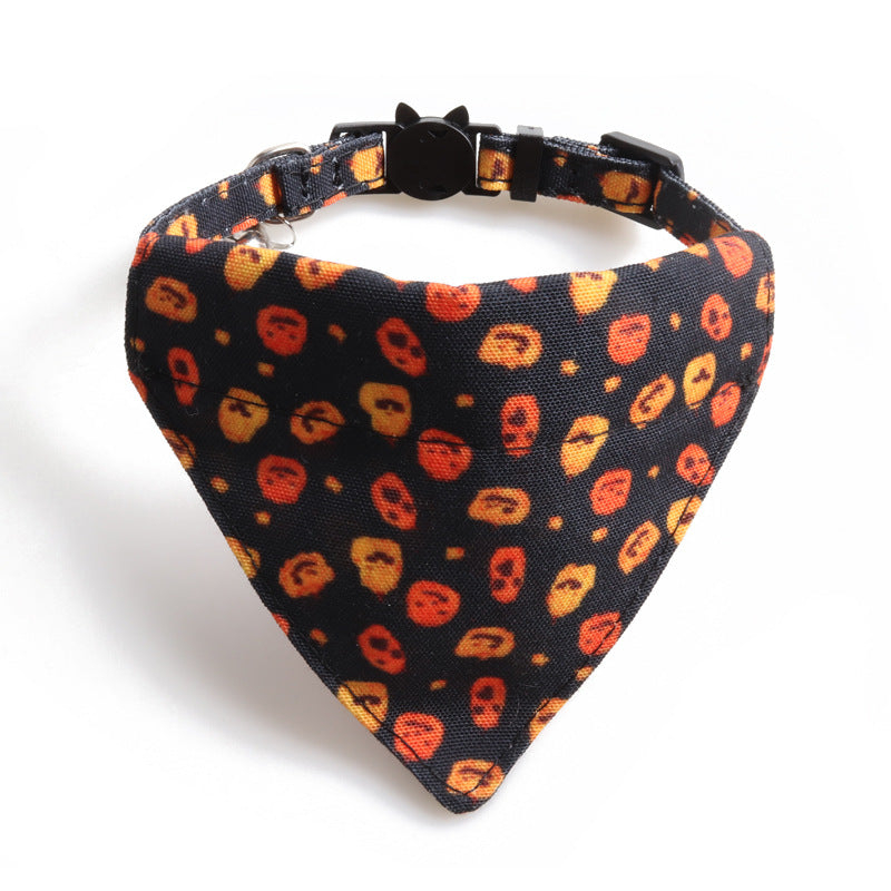Halloween Pumpkin Cat Collar Two Piece Set Kitten Collar Saliva Bib