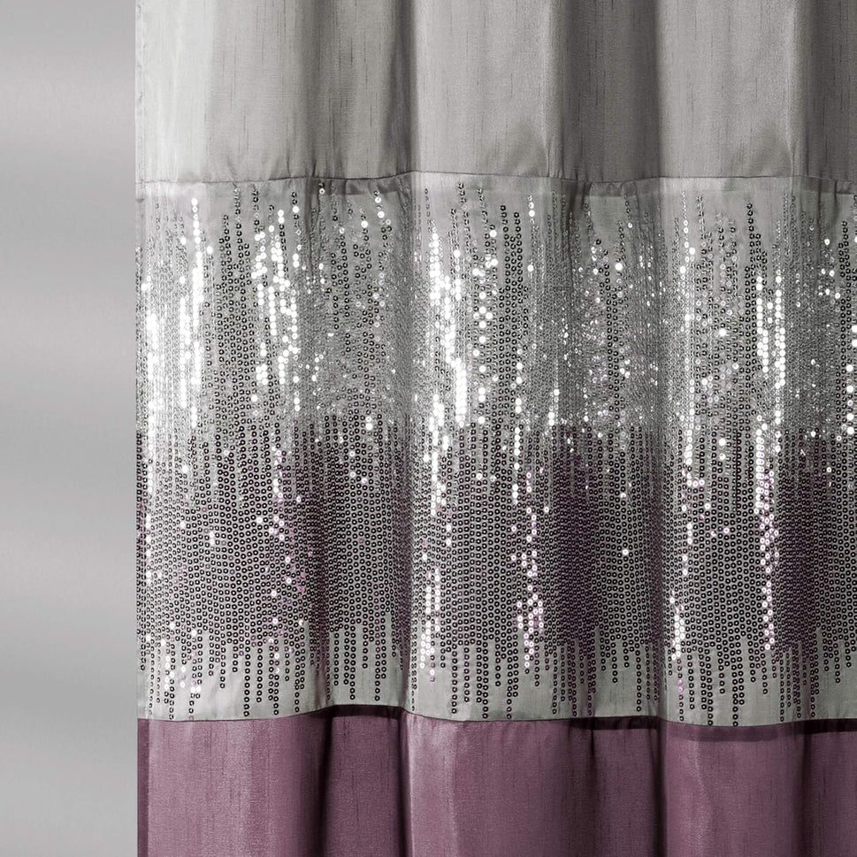 Night Sky Shower Curtain, Single, 72" W X 72" L, Gray & Purple - Sequin Shower Curtain - Sparkly Color Block Bath Curtain - Modern Glam Bathroom Decor