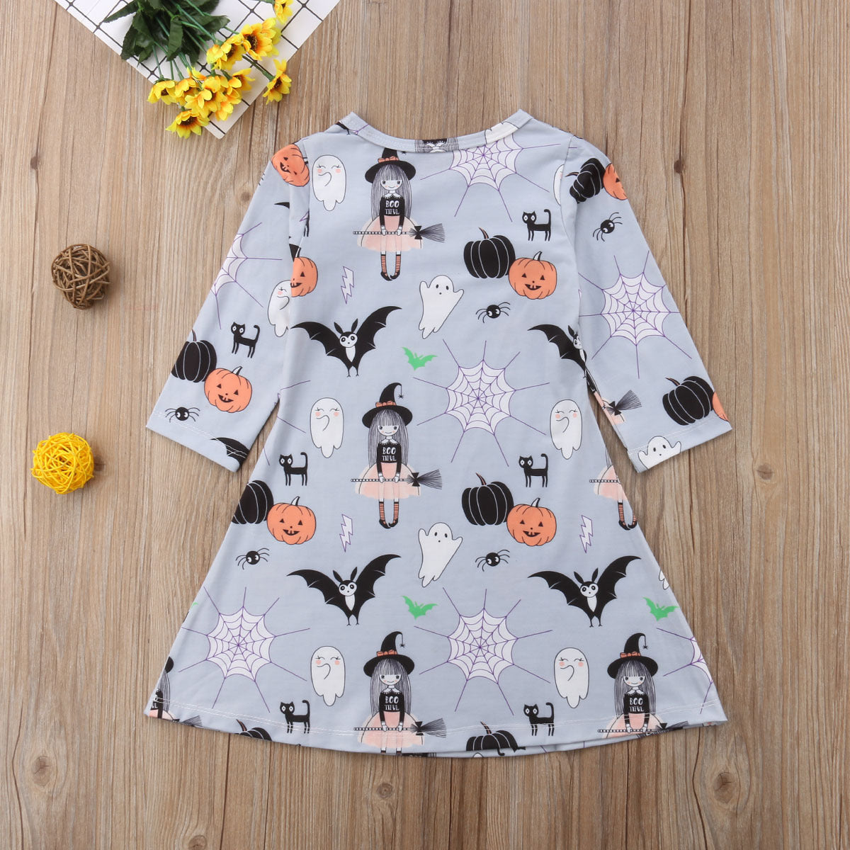 Halloween Girl's Dress Spider Pumpkin Cartoon Print Long Sleeve Children's Casual Skirt
