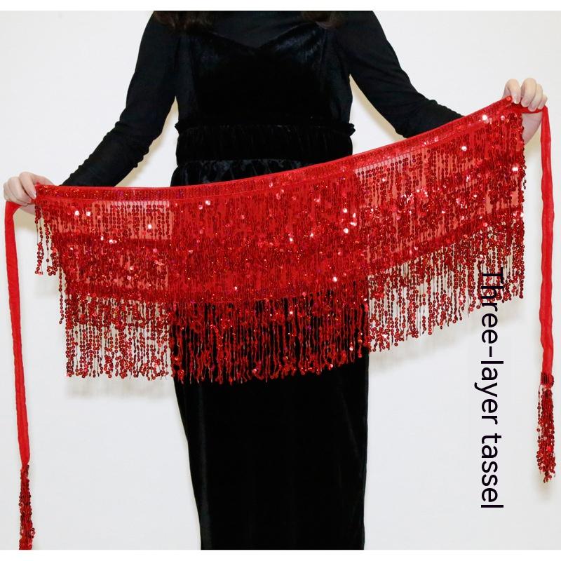 Halloween Belly Dance Costume Sequined Tassel Hip Skirt Waist Scarf