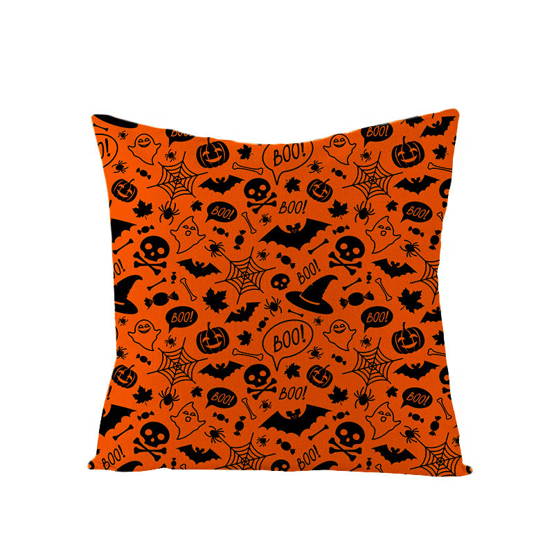Home Halloween Pumpkin Linen Pillow Cover