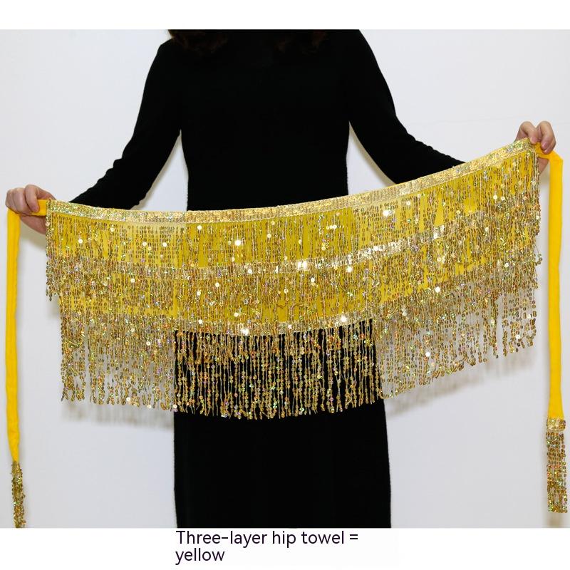 Halloween Belly Dance Costume Sequined Tassel Hip Skirt Waist Scarf