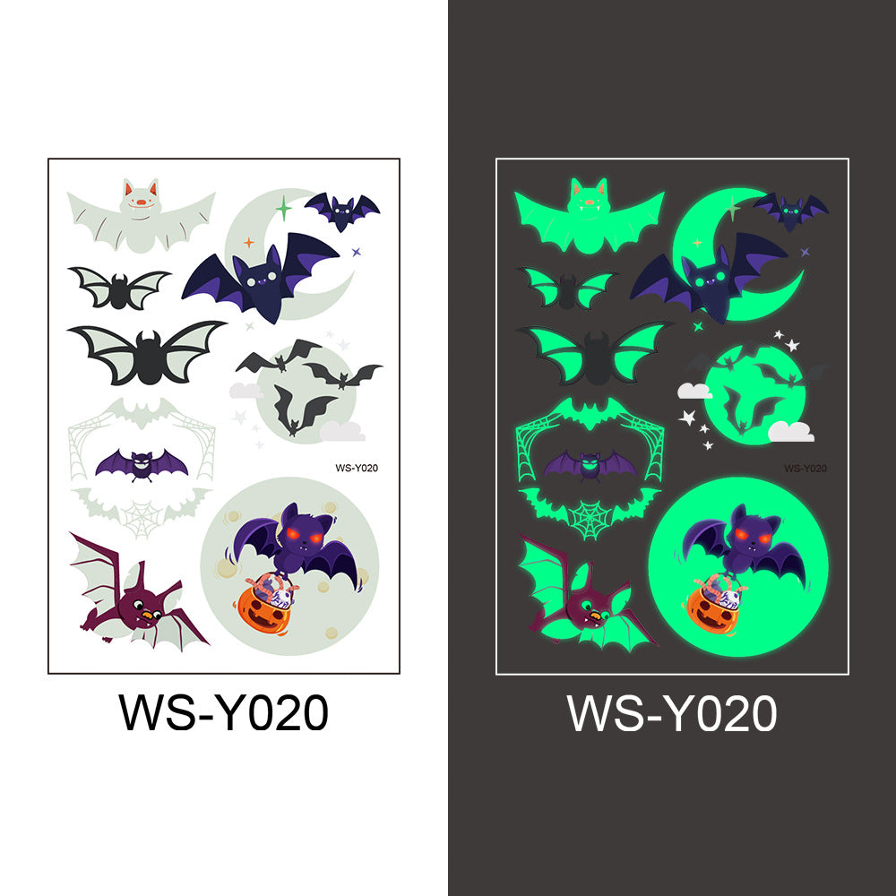 Halloween Glowing Bats Tattoo Stickers Fake Tattoos Paste on Face Arm Leg for Kids Body Art Sticker