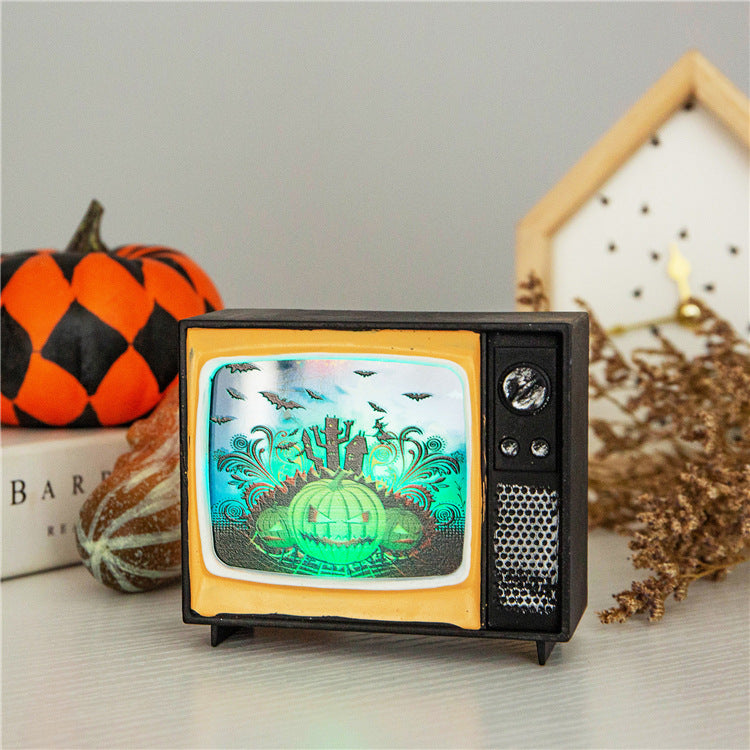Horror House Led Lights Retro Tv Ornament Scary Haunted House Indoor Lantern Halloween Festival Bar Home Party Decoration