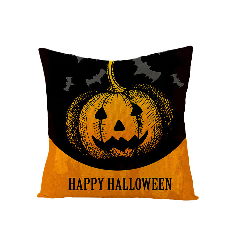 Home Halloween Pumpkin Linen Pillow Cover