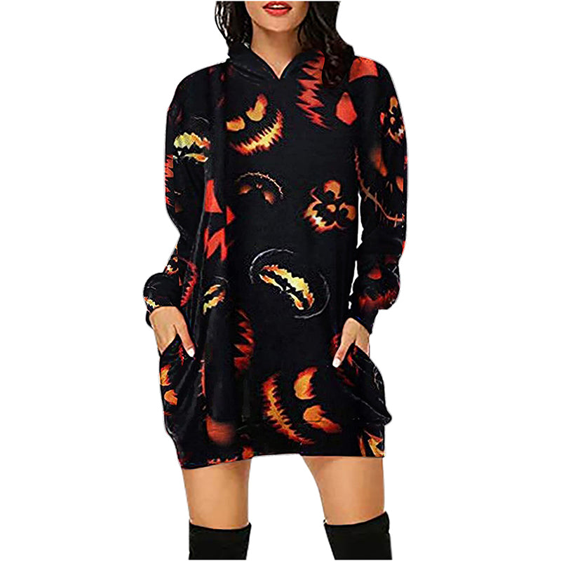 Halloween Theme Printed Casual Loose Mid-length Dress