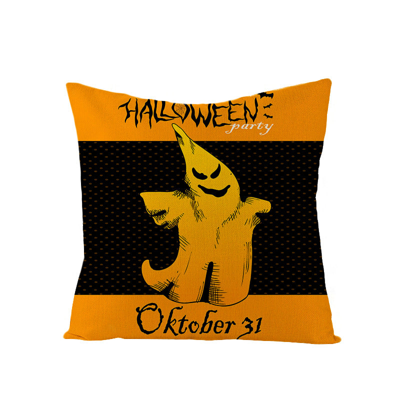 Home Halloween Pumpkin Linen Pillow Cover