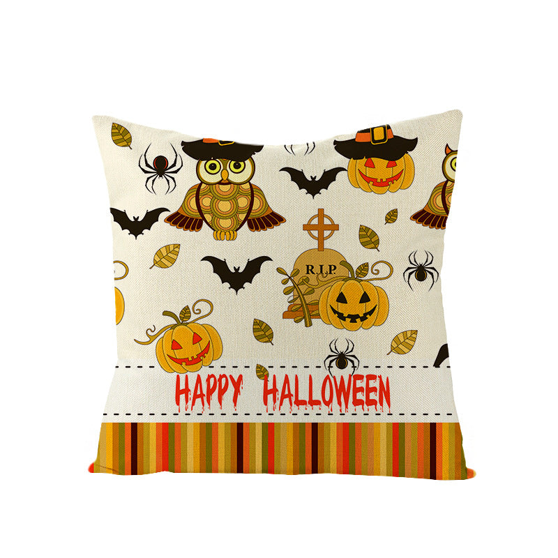 Home Halloween Pumpkin Linen Pillow Cover