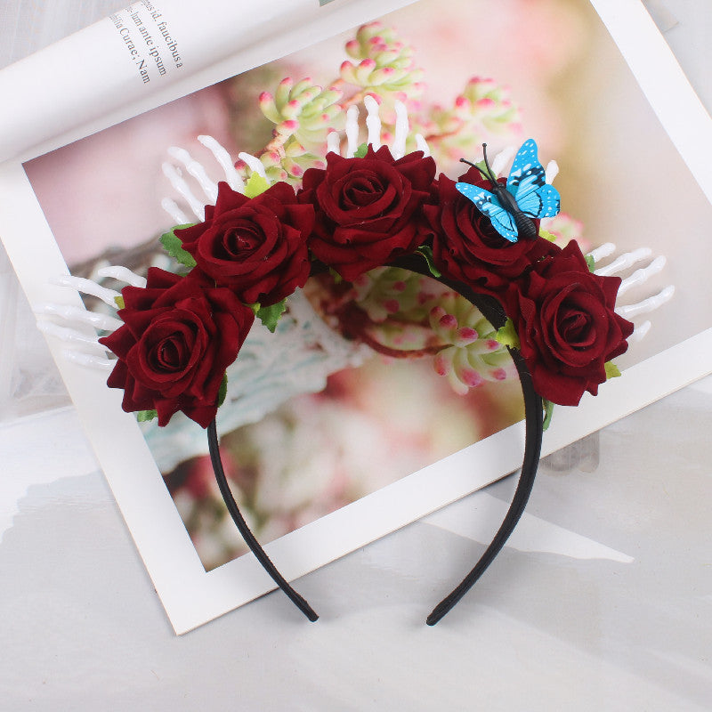 Halloween Simulation Rose Skull Hand Headband