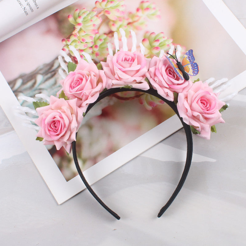Halloween Simulation Rose Skull Hand Headband