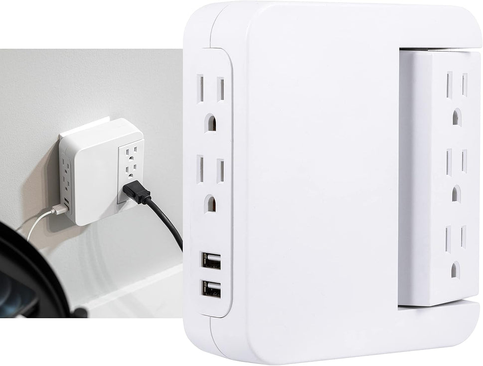 Pro Side-Access Swivel Sur Protector, 5-Outlet Extender with 2 USB Ports, Wall Tap Adapter, Charging Station, 3-Prong, 560 Joules, 2.4 AMP/12 Watt, UL Listed, White, 39429
