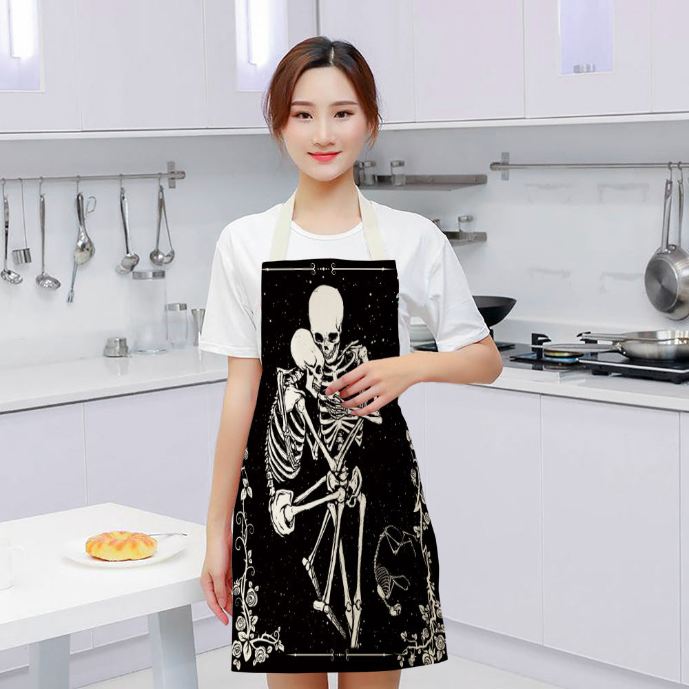 Halloween Skull Printed Cotton And Linen Apron