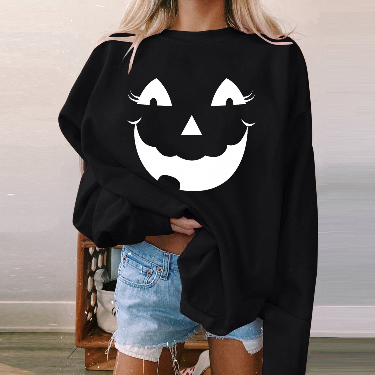 Halloween Women's Long Sleeve Casual Print Padded Sweatshirt