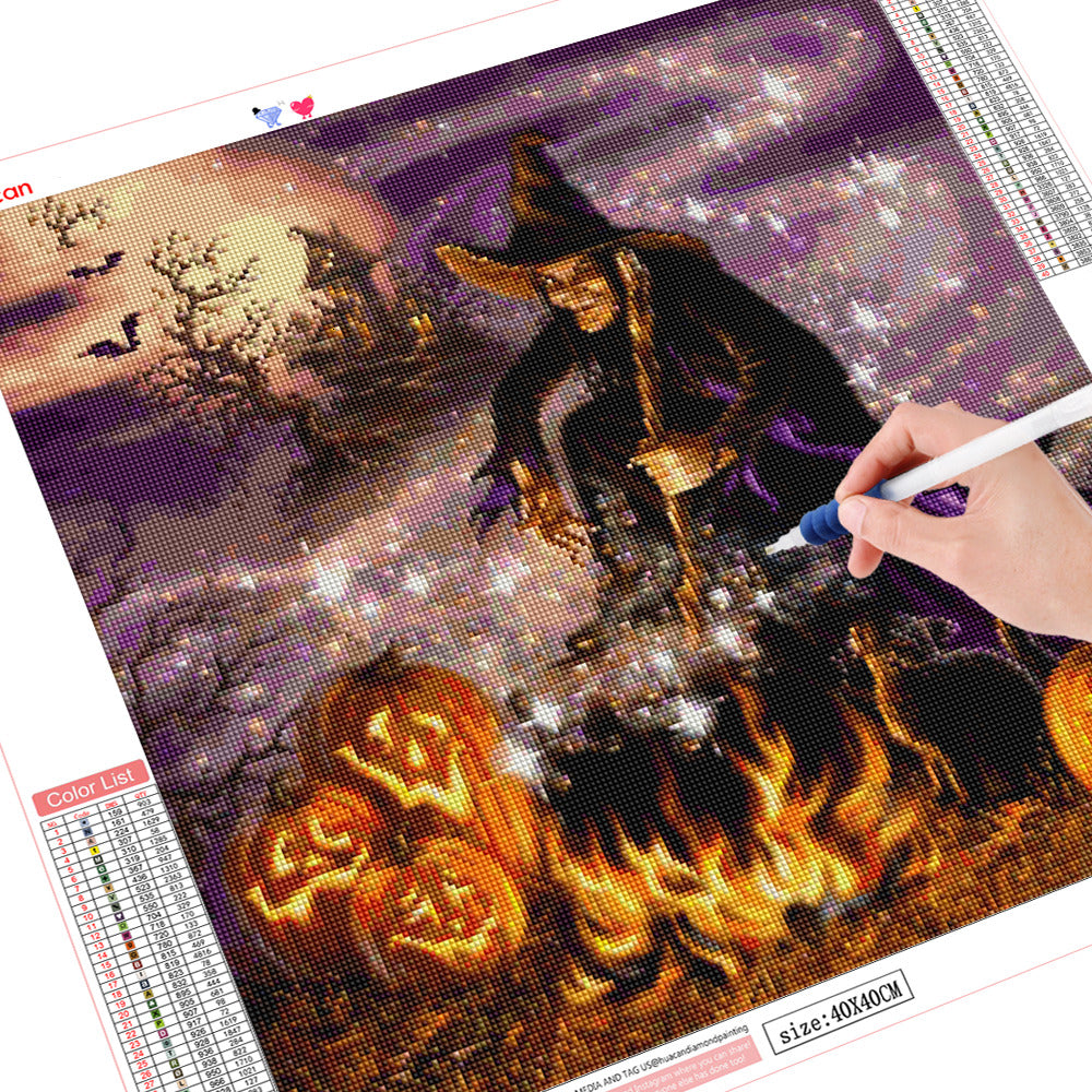 Halloween Full Square Diamond Painting Pumpkin Witch