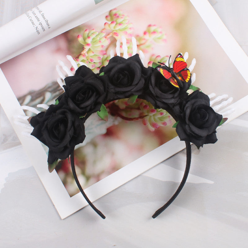 Halloween Simulation Rose Skull Hand Headband