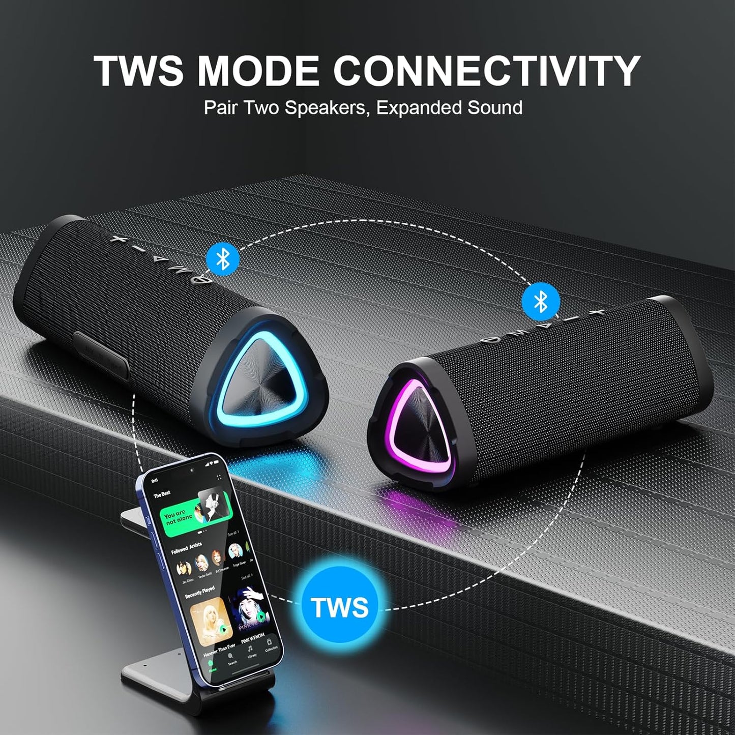 Vanzon V40 Bluetooth Speakers, Portable Wireless Speaker V5.0 with 24W Loud Stereo Sound, 24H Playtime, TWS & IPX7 Waterproof, Suitable for Travel, Home and Outdoors