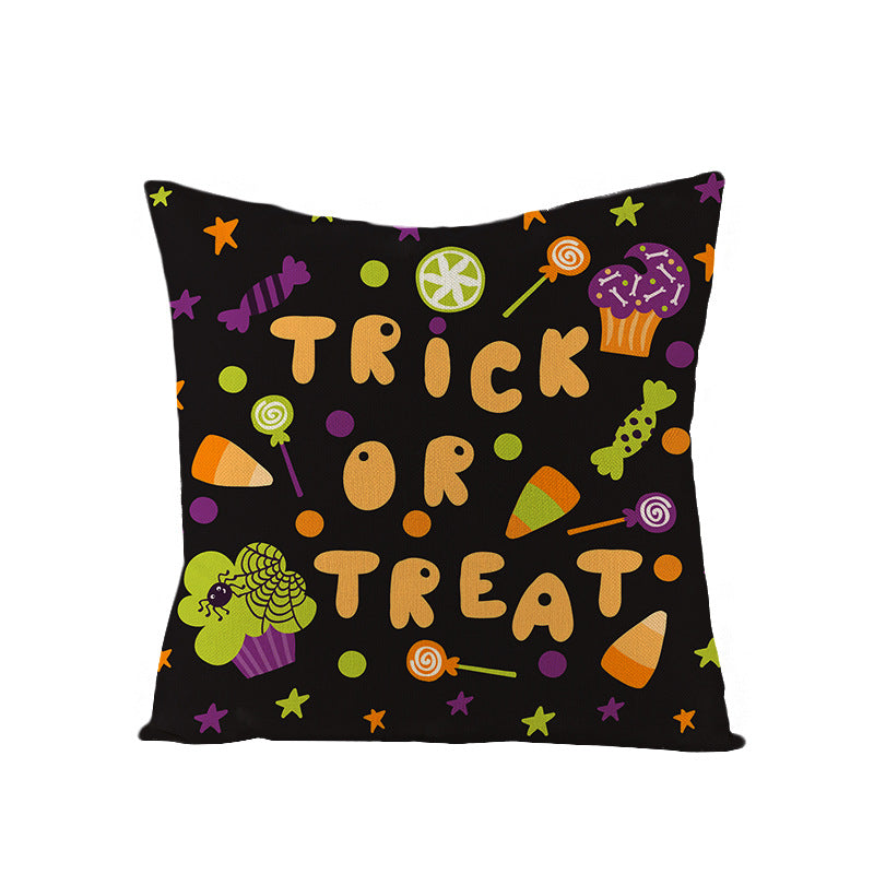 Home Halloween Pumpkin Linen Pillow Cover