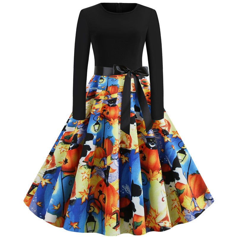 Halloween New Round Neck Elegant Party Print Dress