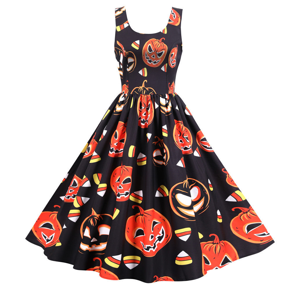 Halloween Rock And Roll Sleeveless Floral Dresses