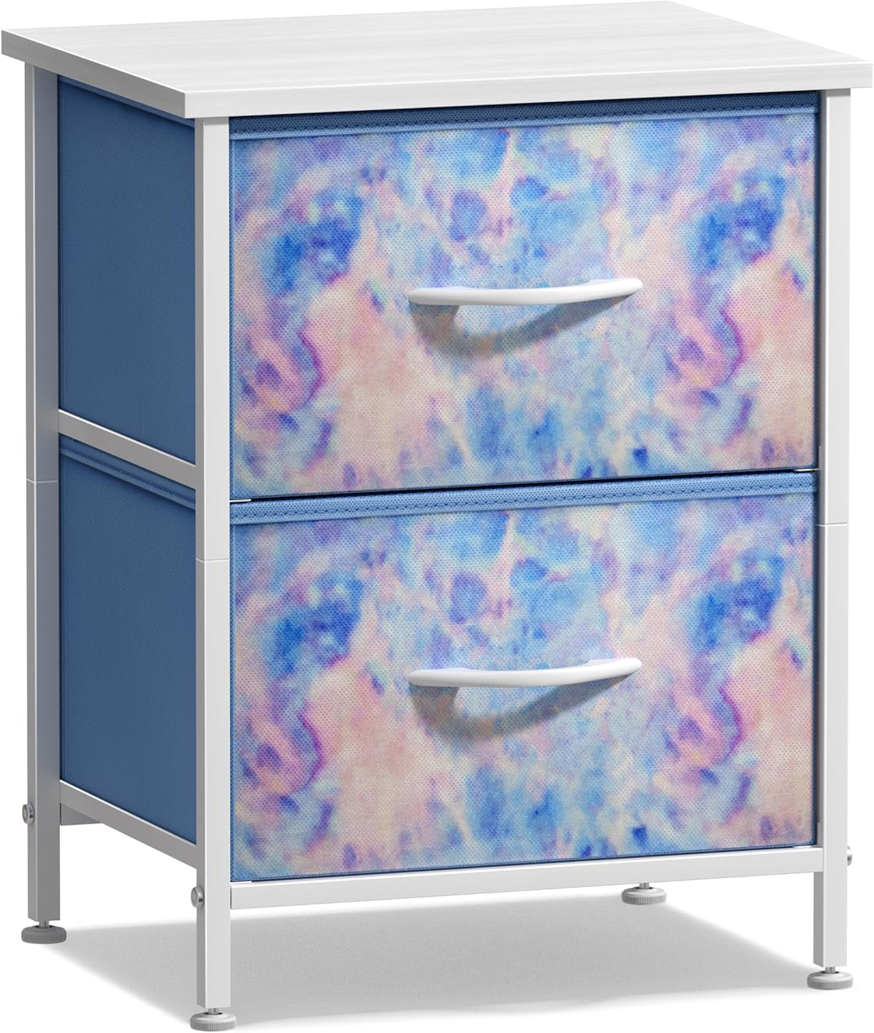Nightstand with 2 Drawers - Kids Bedside Furniture End Table Night Stand - Steel Frame, Wood Top & Easy Pull Fabric Bins - Dresser & Chest for Home, Bedroom Accessories, Office & College Dorm