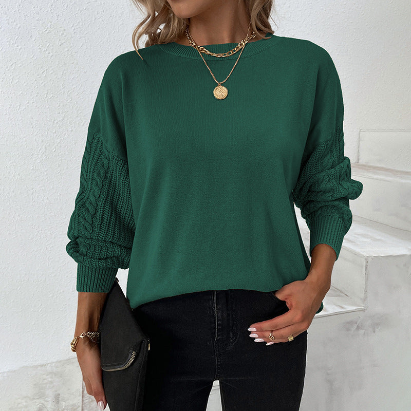 Drizzle solid color crewneck twist knitted shirt autumn and winter lantern sleeve sweater for women