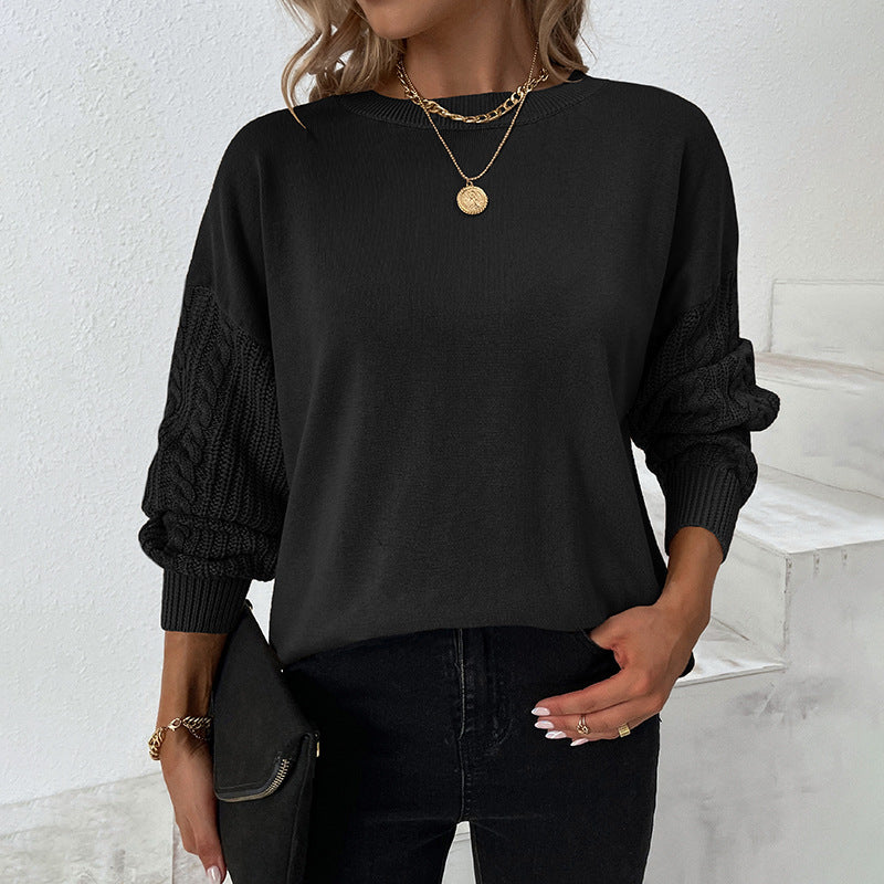 Drizzle solid color crewneck twist knitted shirt autumn and winter lantern sleeve sweater for women