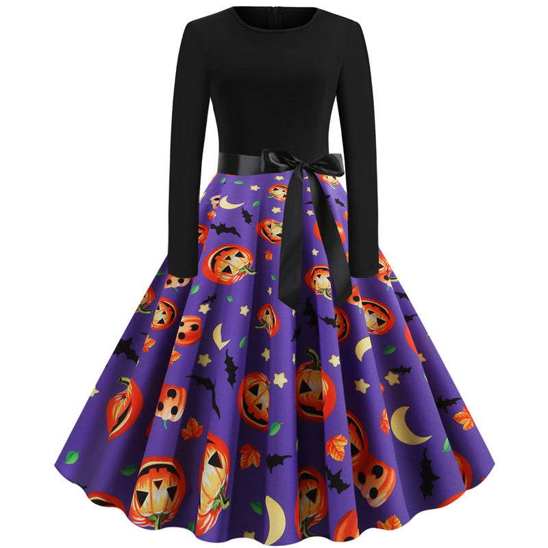 Halloween New Round Neck Elegant Party Print Dress