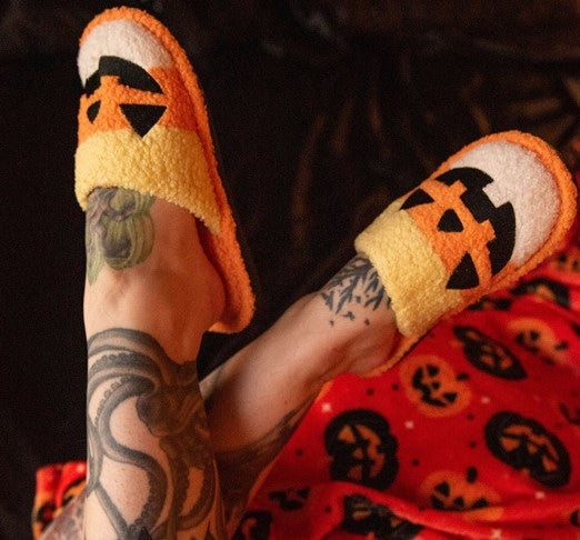 Candy Corn Jack O Lantern Slippers Halloween Corn Jack-o'-lantern Slippers