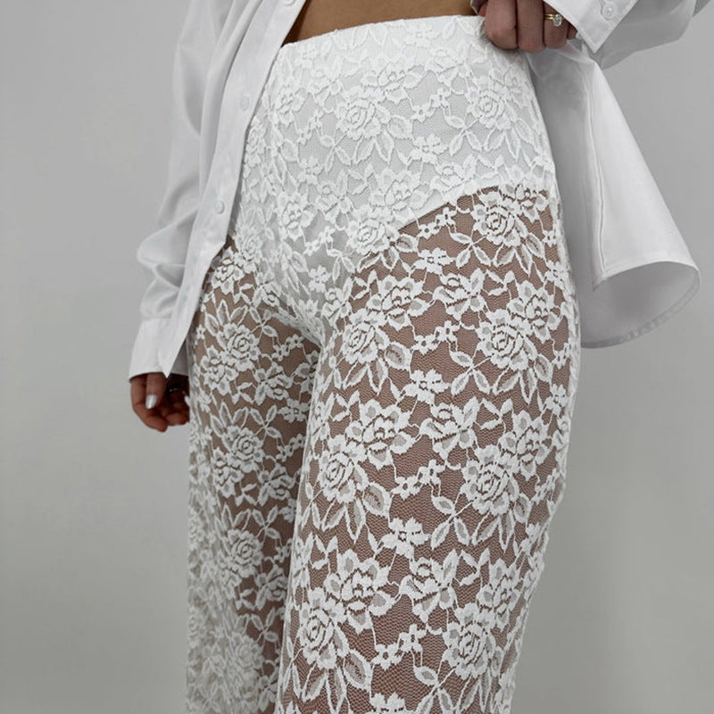 New All-match Lace High Waist Long Stitching Straight-leg Pants