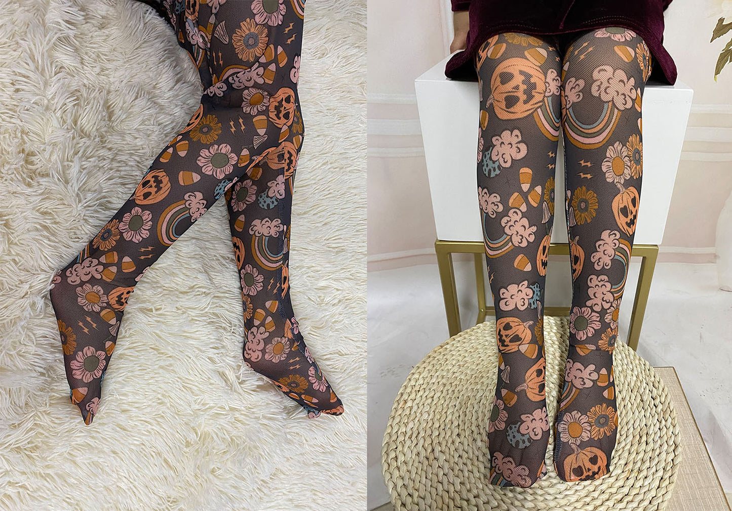 Halloween Children's Printed Mesh Tights Breathable One-piece Socks Ghost Festival Socks
