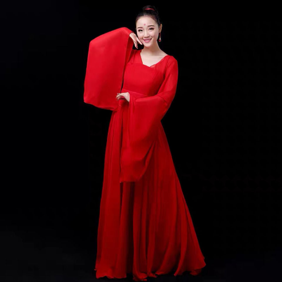 Women's Chinese Style Elegant Hanfu Monochrome Dance Costumes