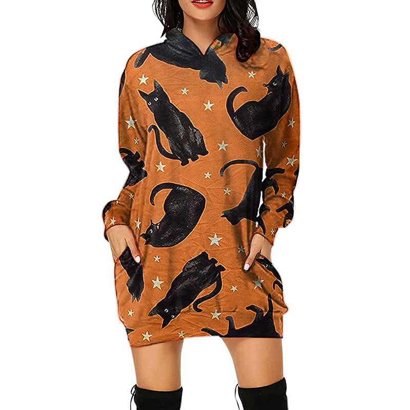 Halloween Theme Printed Casual Loose Mid-length Dress