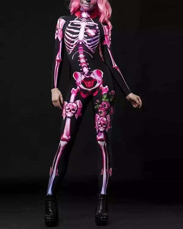 Halloween Skull Skeleton Print Jumpsuit