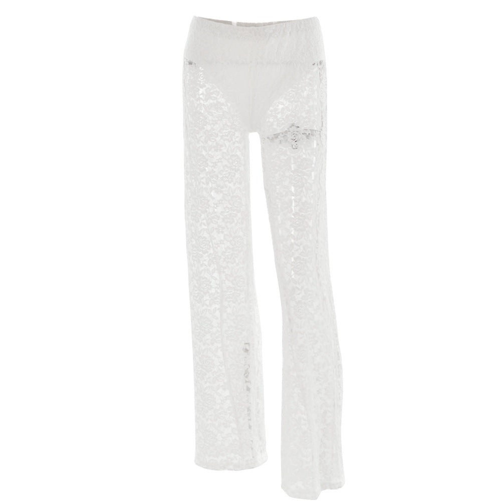 New All-match Lace High Waist Long Stitching Straight-leg Pants